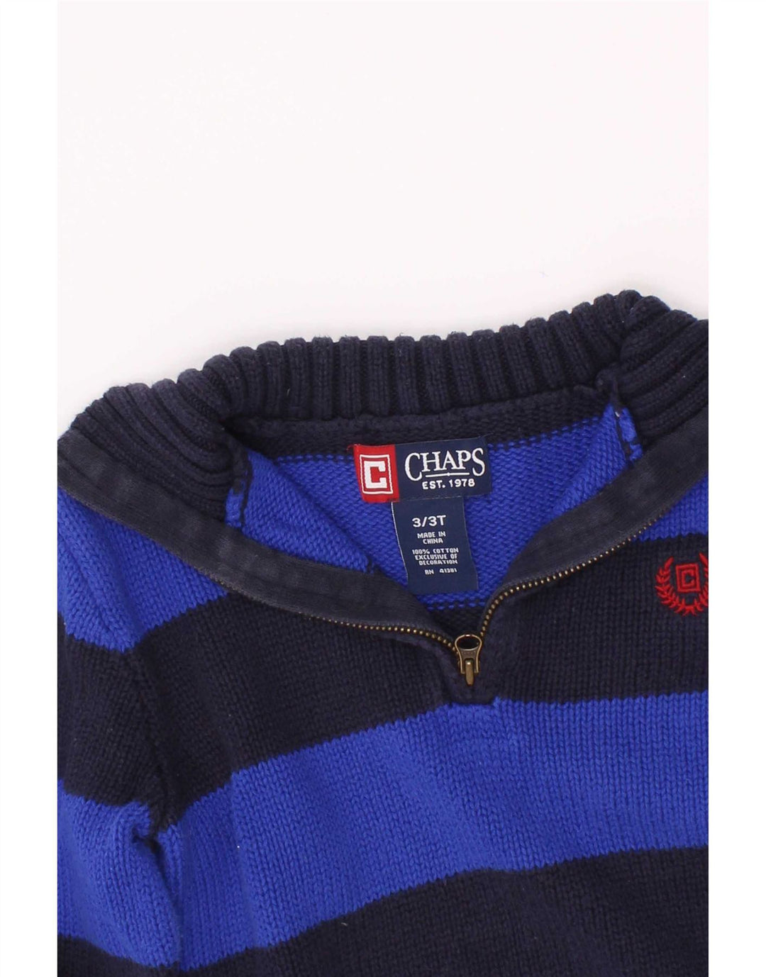 Suéter Chaps Boys com zíper e gola em algodão listrado azul marinho de 2 a 3 anos