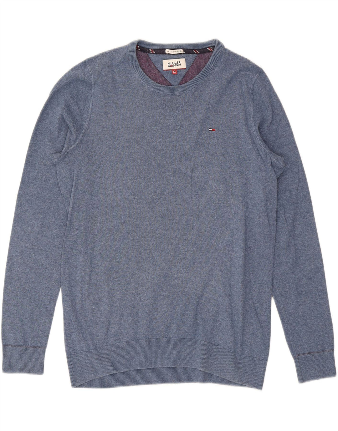 TOMMY HILFIGER Mens Crew Neck Jumper Sweater XL Blue Cotton Vintage Tommy Hilfiger and Second-Hand Tommy Hilfiger from Messina Hembry 