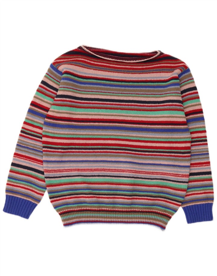 Suéter feminino vintage com gola canoa UK 14 listrado médio multicolorido