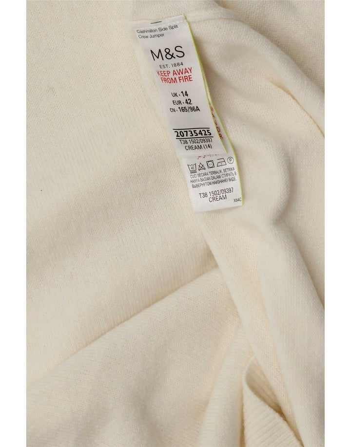 Suéter feminino Marks & Spencer com gola redonda UK 14 médio off white
