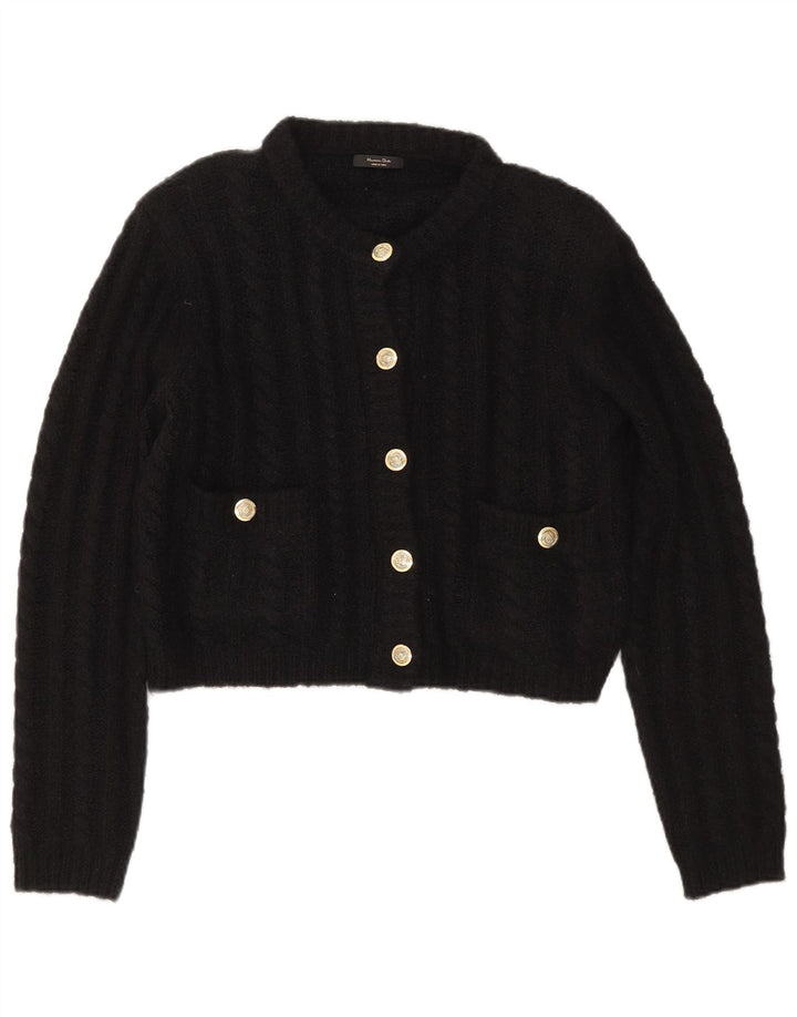 Suéter cardigã feminino Massimo Dutti crop oversized Reino Unido 10 pequeno preto