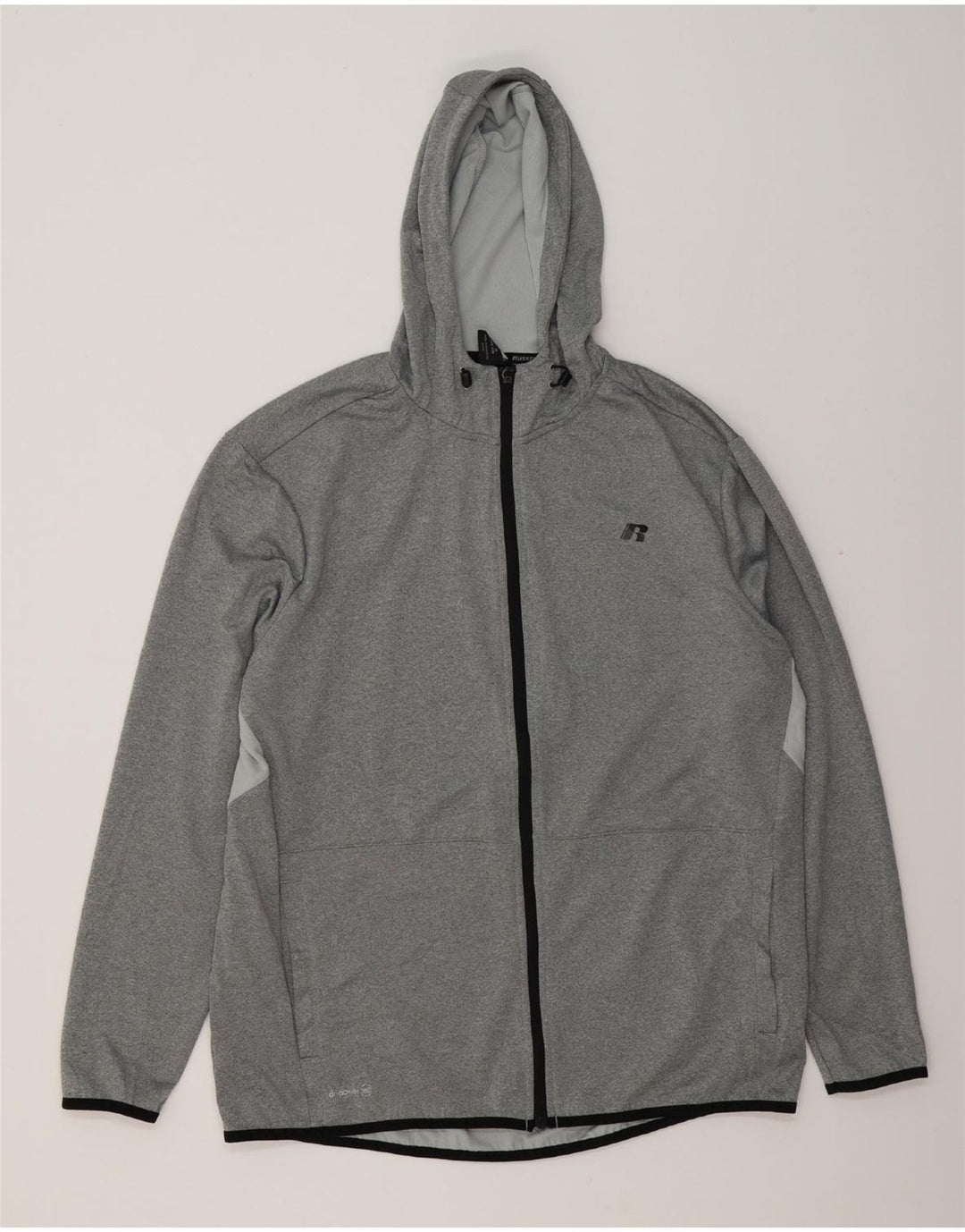 Suéter masculino Russell Athletic Dri-Power Zip com capuz grande poliéster cinza