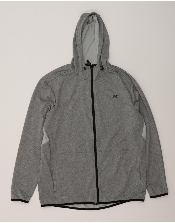 Suéter masculino Russell Athletic Dri-Power Zip com capuz grande poliéster cinza