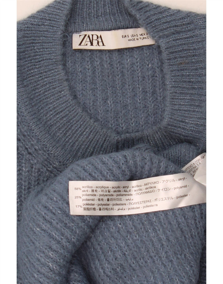 ZARA Suéter feminino oversized com gola redonda Reino Unido 10 pequeno azul marinho
