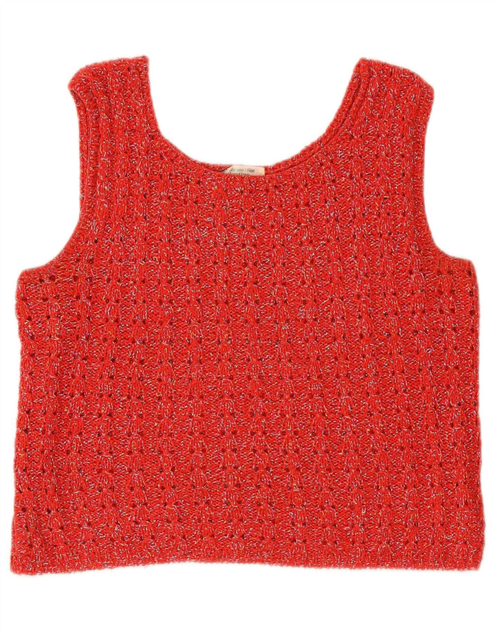 Blusa feminina Valentino Crop Knit Top Reino Unido 12 Médio Vermelho