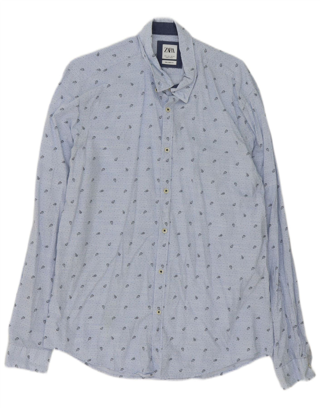 Camisa masculina Zara com ajuste relaxado grande azul paisley algodão