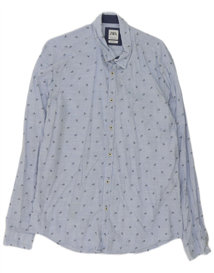 Camisa masculina Zara com ajuste relaxado grande azul paisley algodão