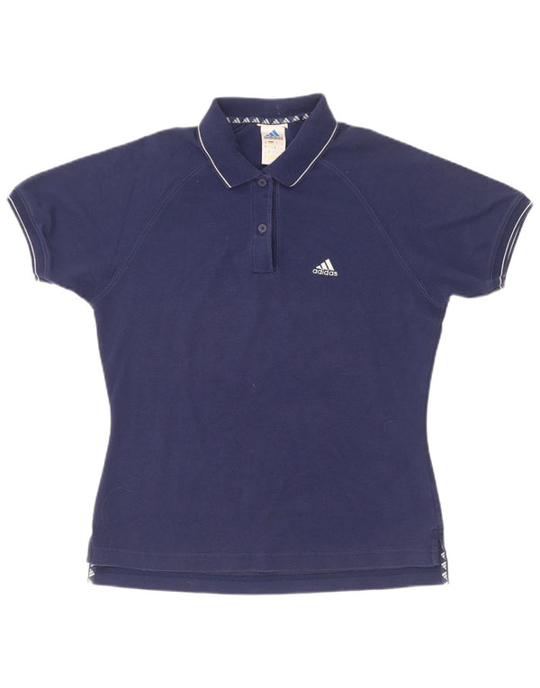 Adidas Womens Polo Shirt UK 12 Médio Azul Marinho Algodão