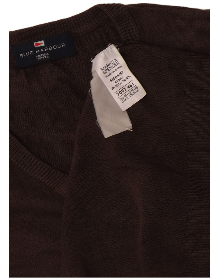Suéter masculino Marks & Spencer Blue Harbor com decote em V marrom médio