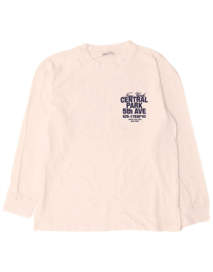 Zara Top gráfico feminino oversized manga comprida Reino Unido 10 pequeno floral branco