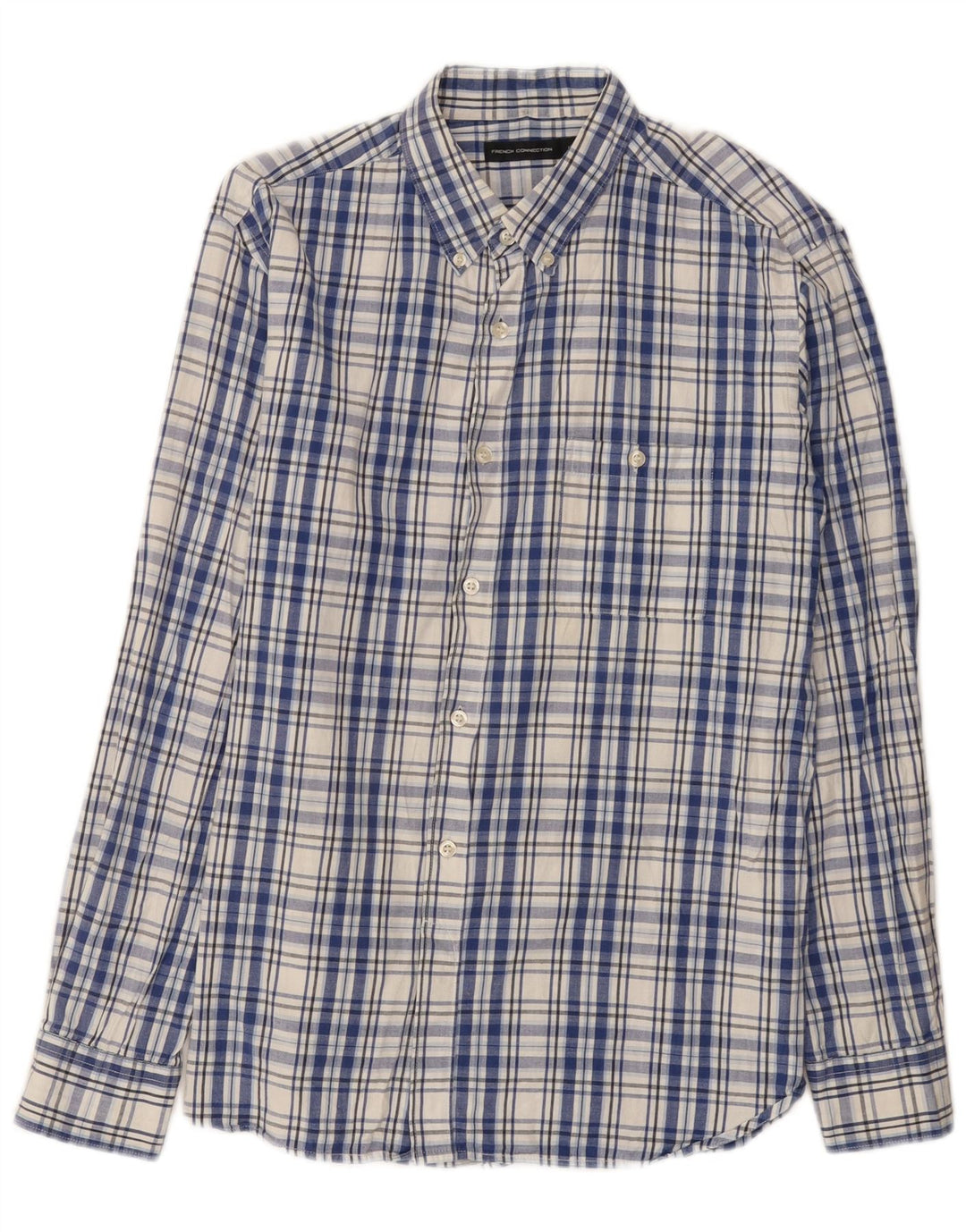 Camisa masculina French Connection grande algodão xadrez azul marinho