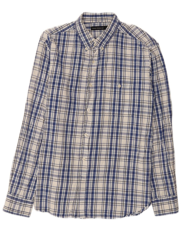 Camisa masculina French Connection grande algodão xadrez azul marinho