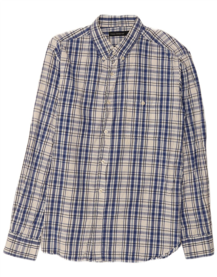 Camisa masculina French Connection grande algodão xadrez azul marinho