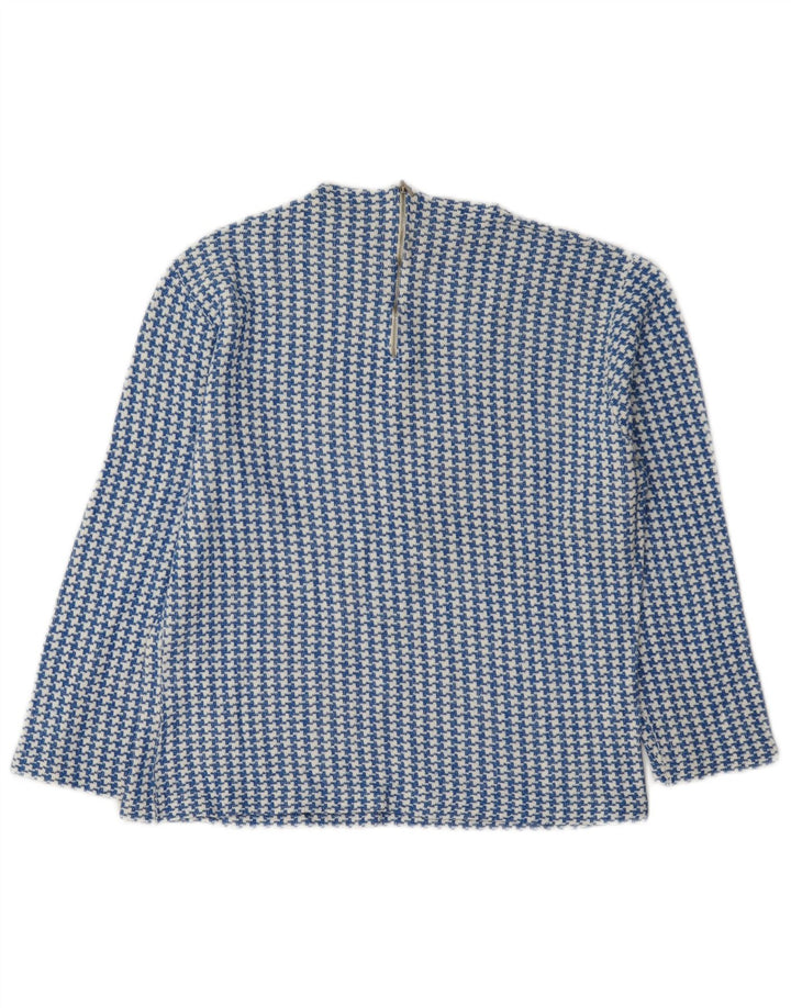 Blusa feminina vintage manga 3/4 top IT 46 grande azul houndstooth