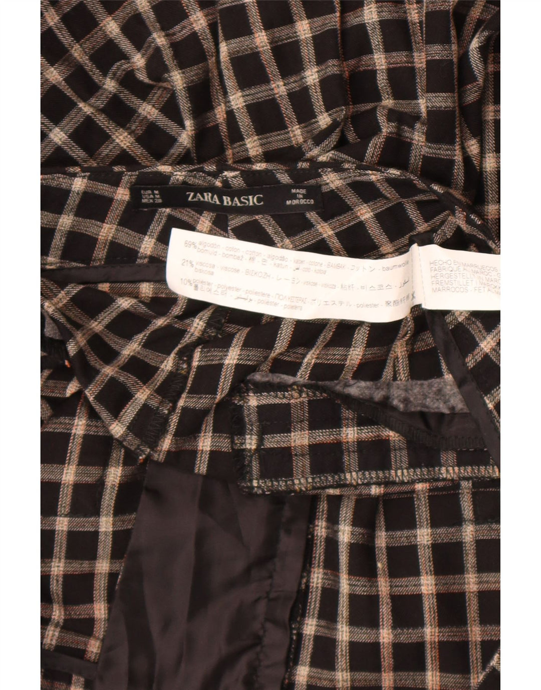 Calça feminina Zara cortada média W28 L23 algodão xadrez preto