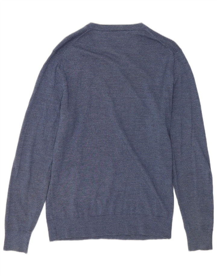 Suéter masculino Tommy Hilfiger com decote em V lã merino azul médio