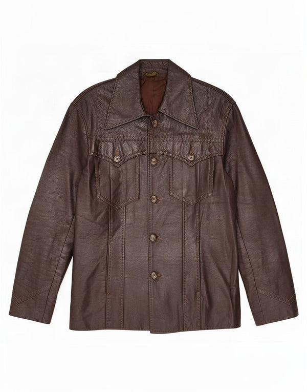 Jaqueta de couro masculina vintage UK 36 pequena marrom