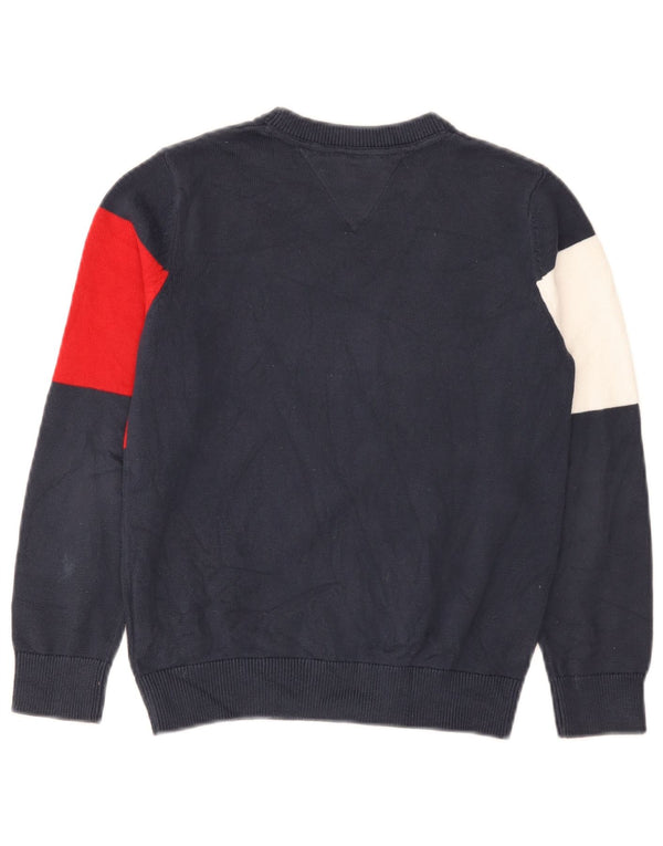 Tommy Hilfiger Suéter masculino com gola canoa 9-10 anos azul marinho