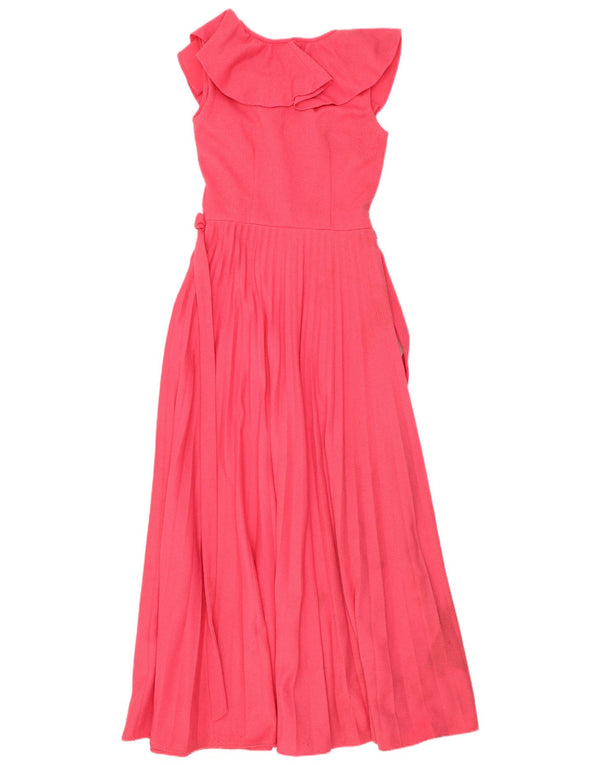 Vestido maxi feminino vintage sem mangas UK 12 rosa médio