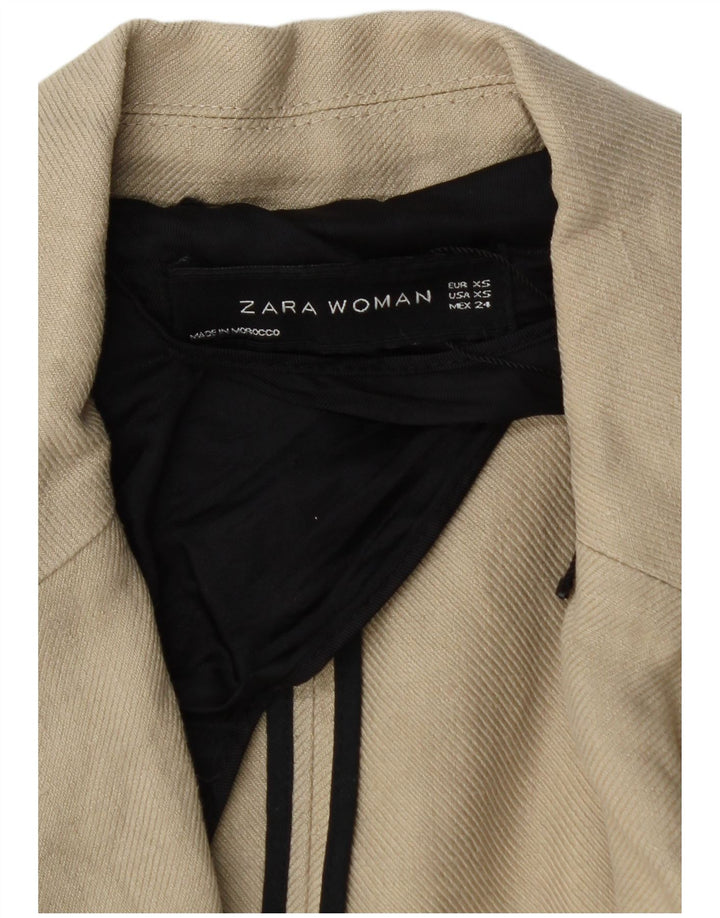 Casaco feminino Zara com peito duplo Reino Unido 6 XS linho bege