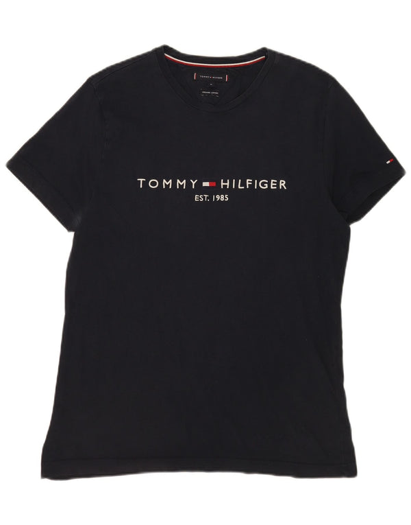 Tommy Hilfiger Camiseta masculina gráfica Top médio algodão azul marinho