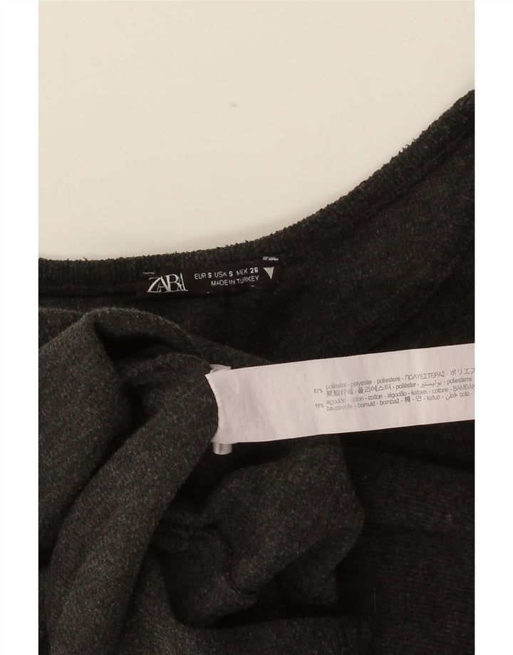 Vestido camiseta feminino ZARA UK 10 pequeno poliéster cinza