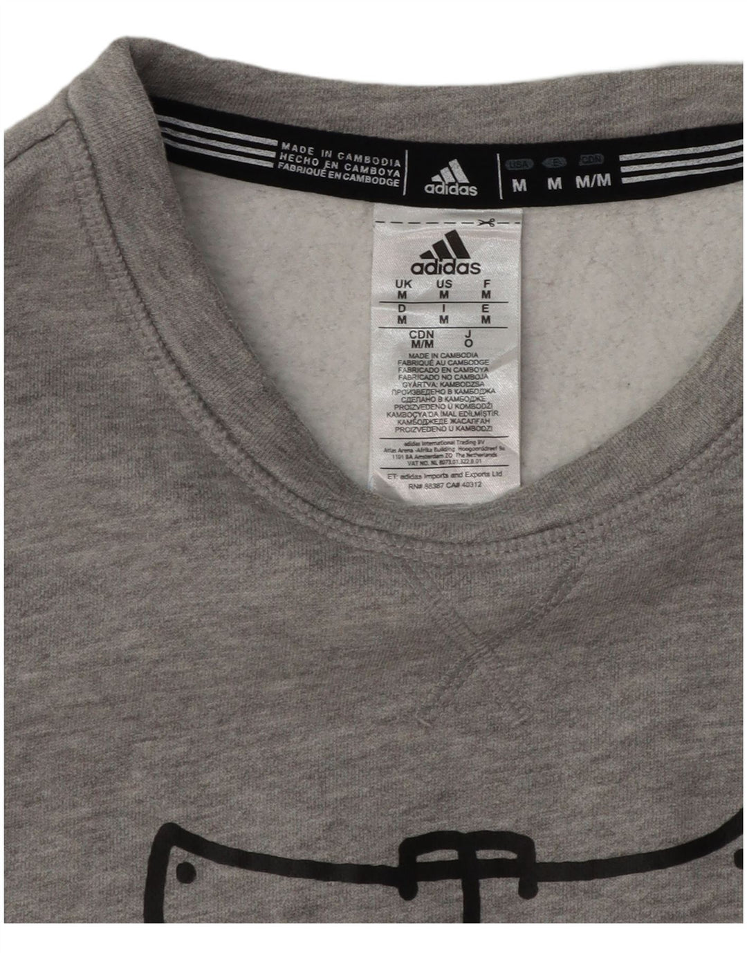 ADIDAS Mens Graphic Sweatshirt Jumper Médio Algodão Cinzento