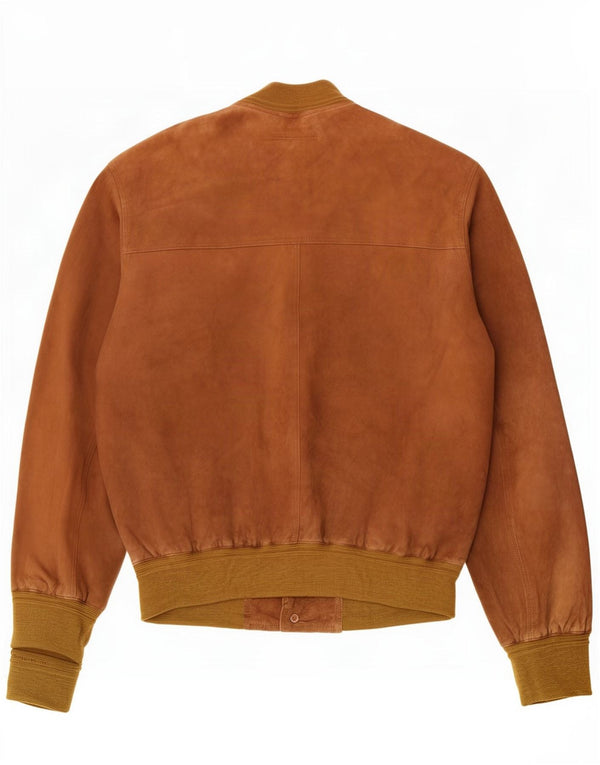Jaqueta bomber masculina de camurça Living World Reino Unido 46 3XL couro marrom