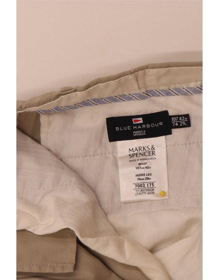 Calça masculina Marks & Spencer Blue Harbor Straight Suit W42 L29 Bege