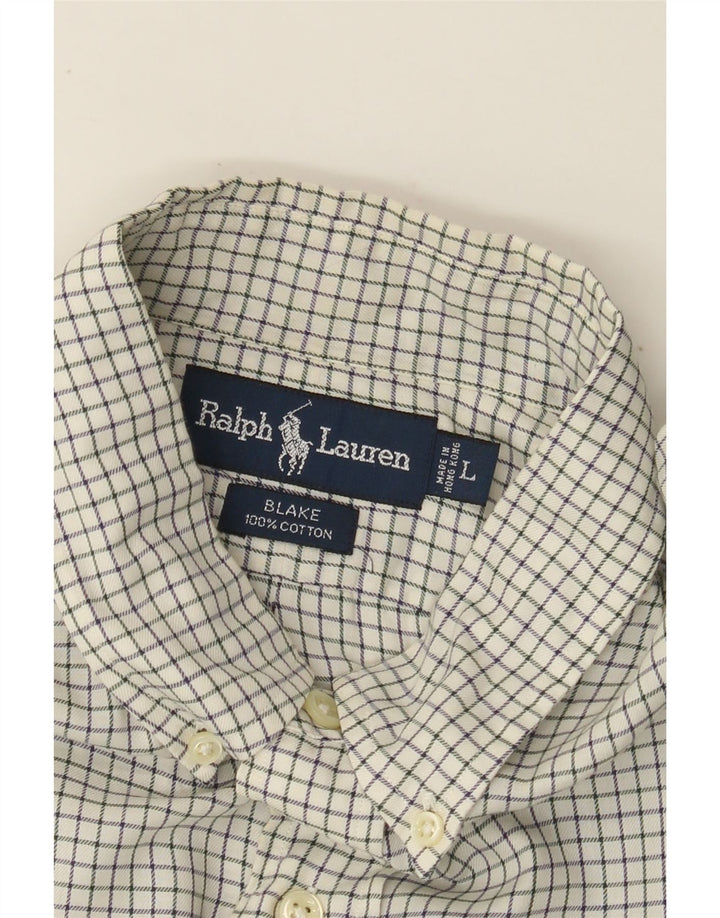 RALPH LAUREN Camisa masculina Blake grande de algodão xadrez branco