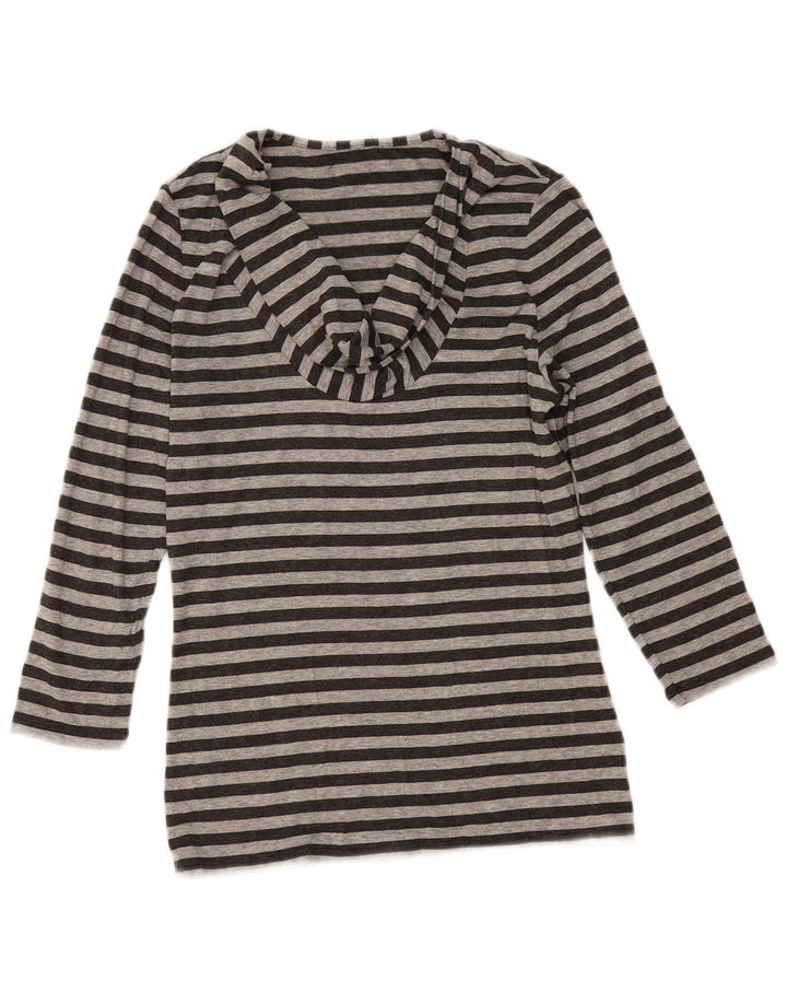 Top feminino Phase Eight com gola caída e manga 3/4 UK 10 listrado cinza pequeno