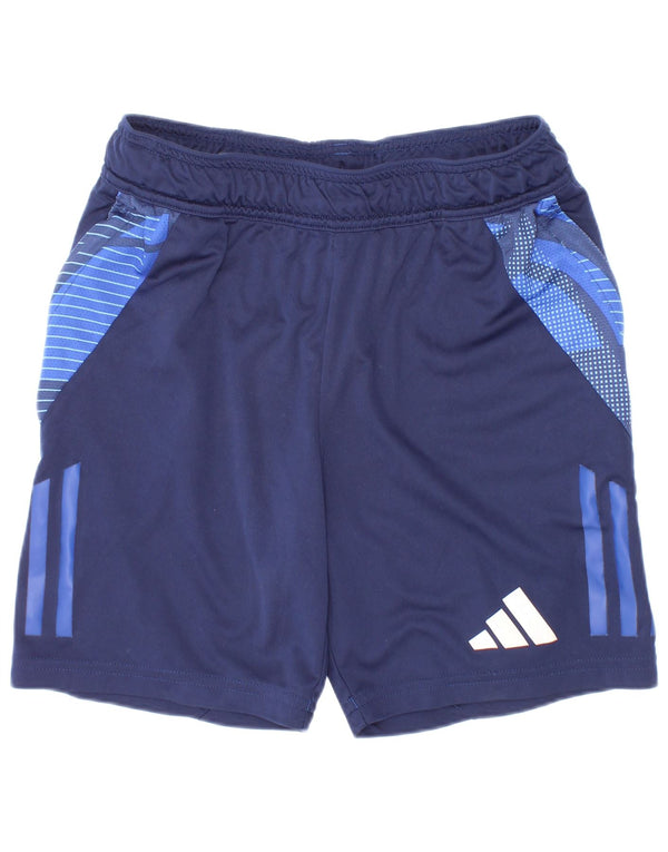 Shorts esportivos Adidas Aeroready para meninos 9-10 anos azul marinho colorblock