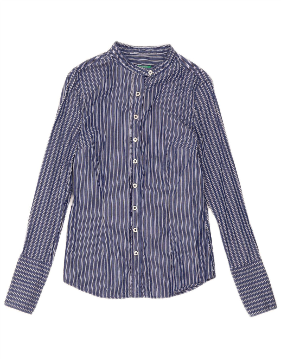 Camisa feminina Benetton UK 10 pequena listrada azul marinho