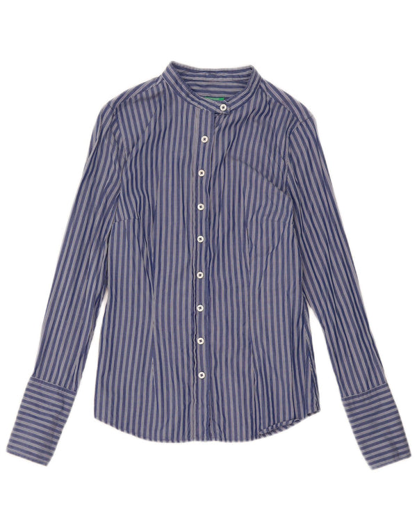 Camisa feminina Benetton UK 10 pequena listrada azul marinho