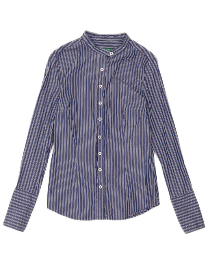 Camisa feminina Benetton UK 10 pequena listrada azul marinho