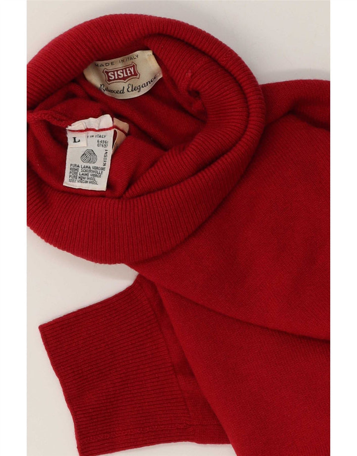 Suéter masculino Sisley com gola redonda grande lã virgem vermelha