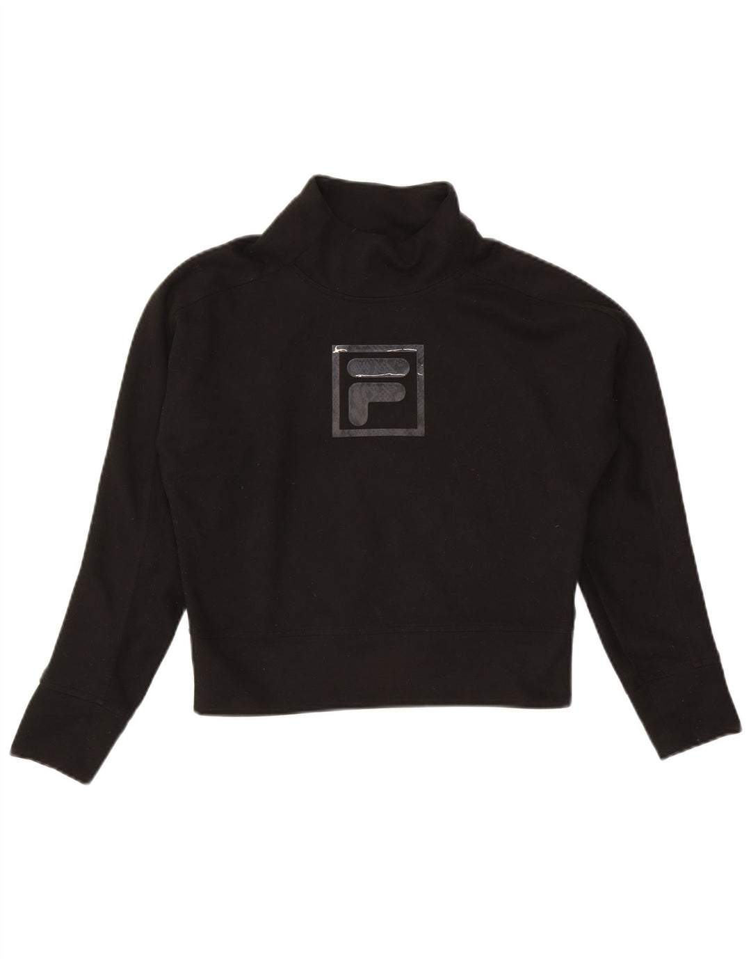 Fila Womens Crop Oversized Graphic Top Manga Comprida UK 6 XS Poliéster Preto