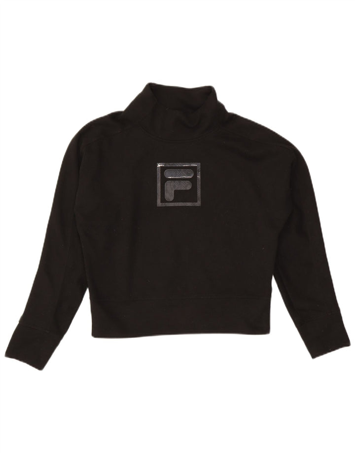 Fila Womens Crop Oversized Graphic Top Manga Comprida UK 6 XS Poliéster Preto