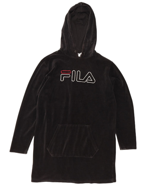 Fila Womens Graphic Velvet Hoodie Vestidos UK 14 Médio Algodão Preto