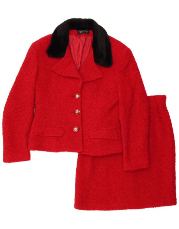 Conjunto de saia feminina VINTAGE com 3 botões e 2 peças IT 44 médio W28 vermelho clássico