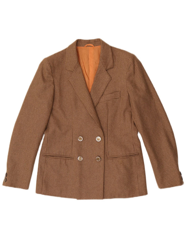 Jaqueta blazer feminina vintage com peito duplo Reino Unido 12 médio marrom houndstooth