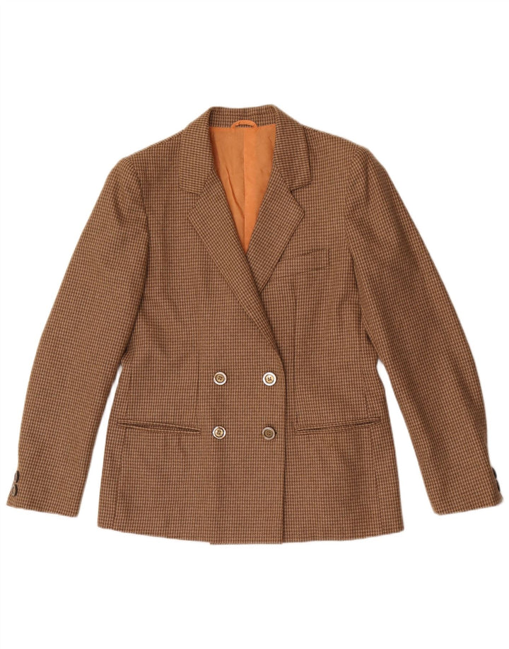 Jaqueta blazer feminina vintage com peito duplo Reino Unido 12 médio marrom houndstooth