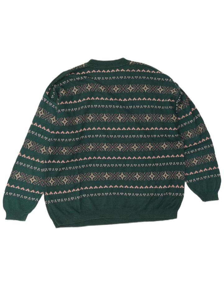 Suéter masculino Stefanel com gola redonda, grande verde Fair Isle