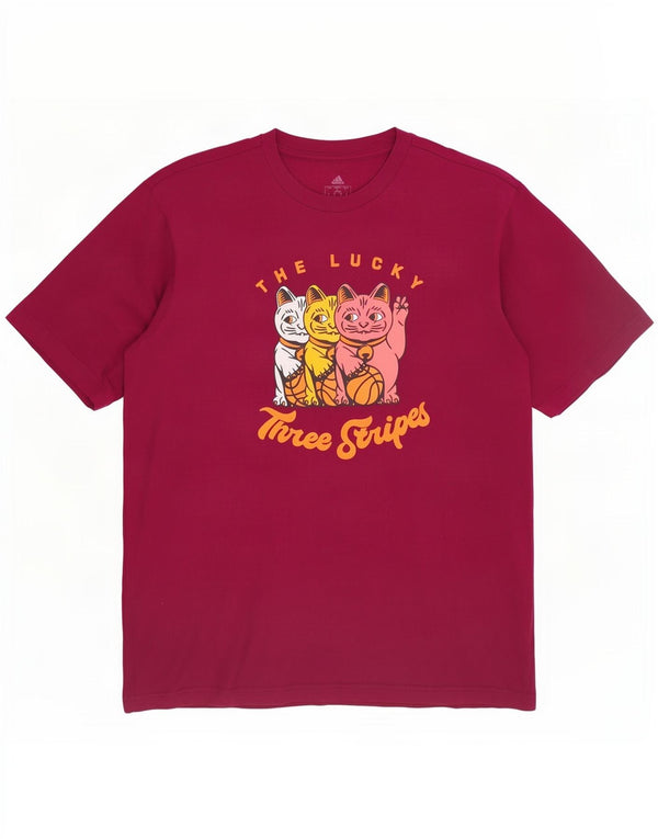 Adidas Mens Graphic T-Shirt Top Médio Algodão Borgonha