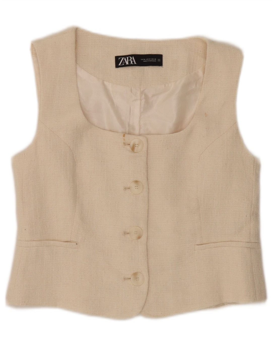 Colete feminino Zara UK 12 algodão bege médio