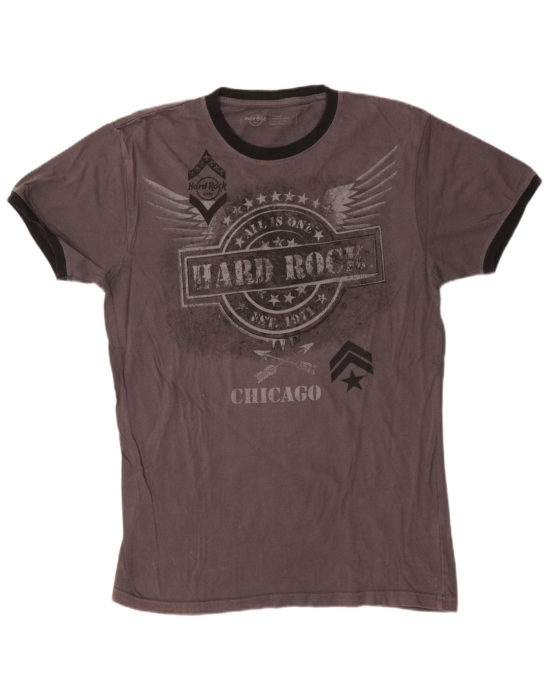 Camiseta masculina Hard Rock Cafe Chicago com estampa gráfica de algodão cinza médio