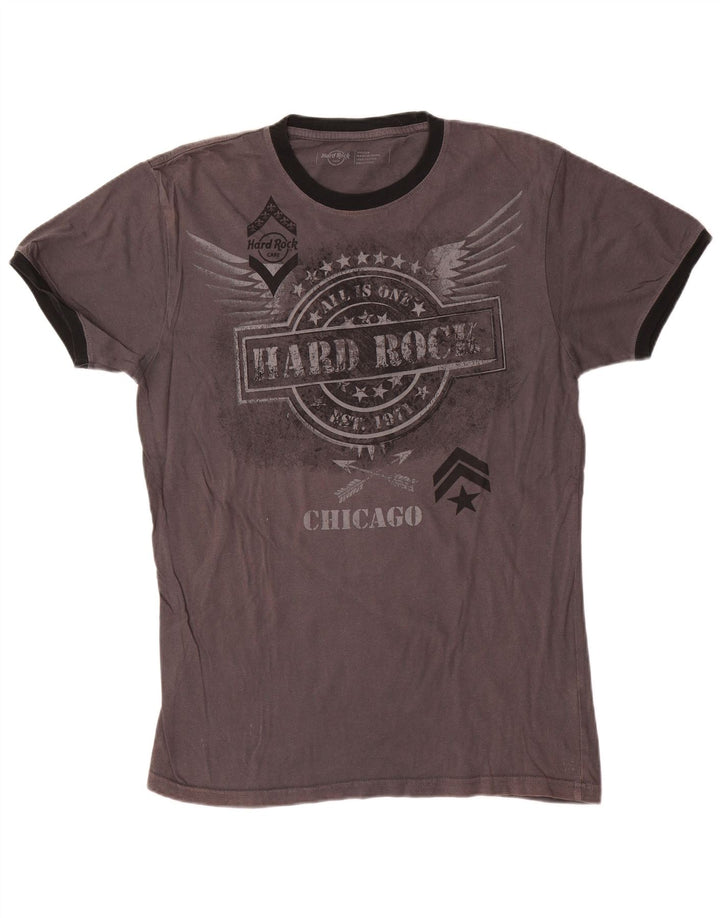 Camiseta masculina Hard Rock Cafe Chicago com estampa gráfica de algodão cinza médio