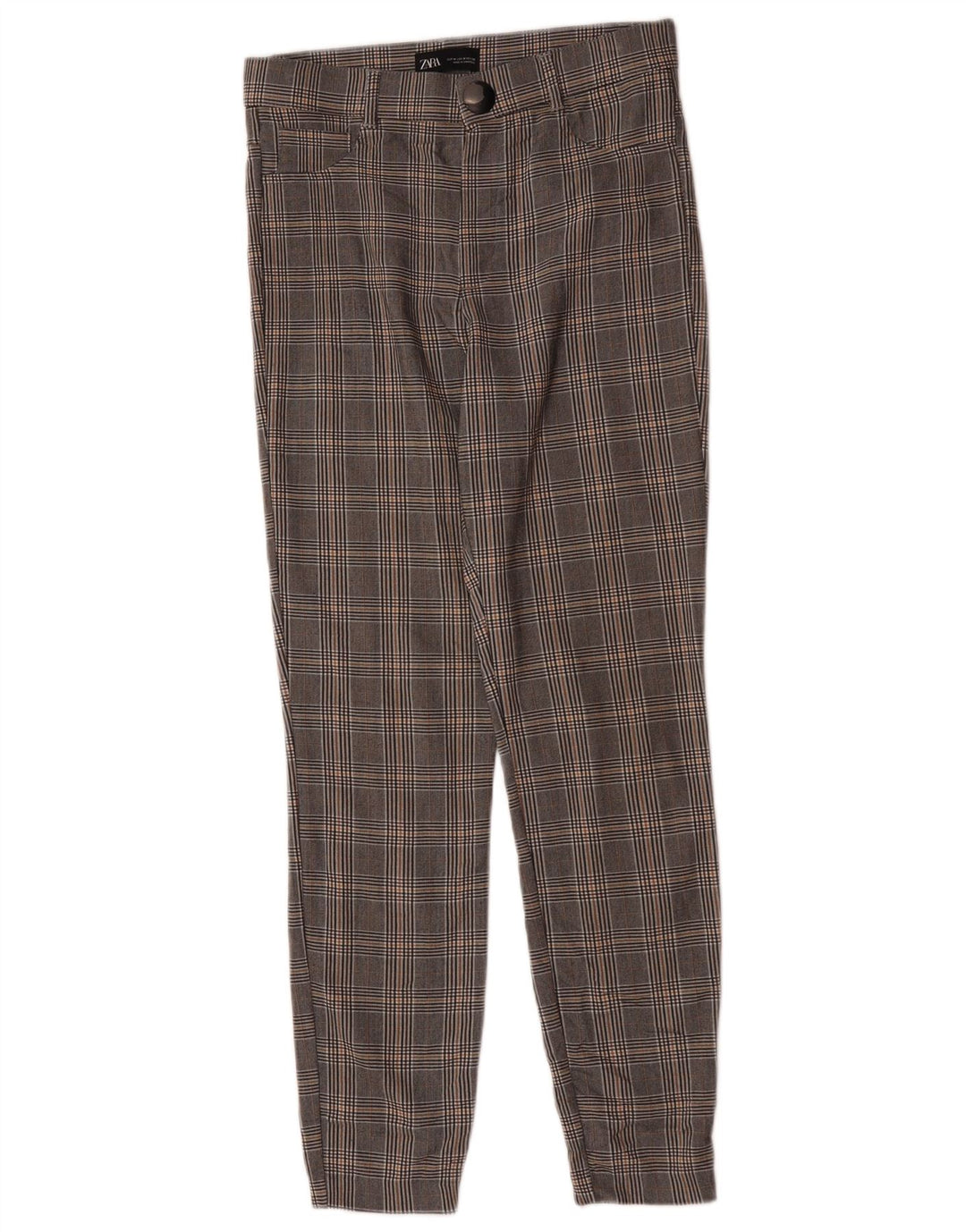 Zara Calça feminina casual slim médio W28 L28 cinza houndstooth viscose