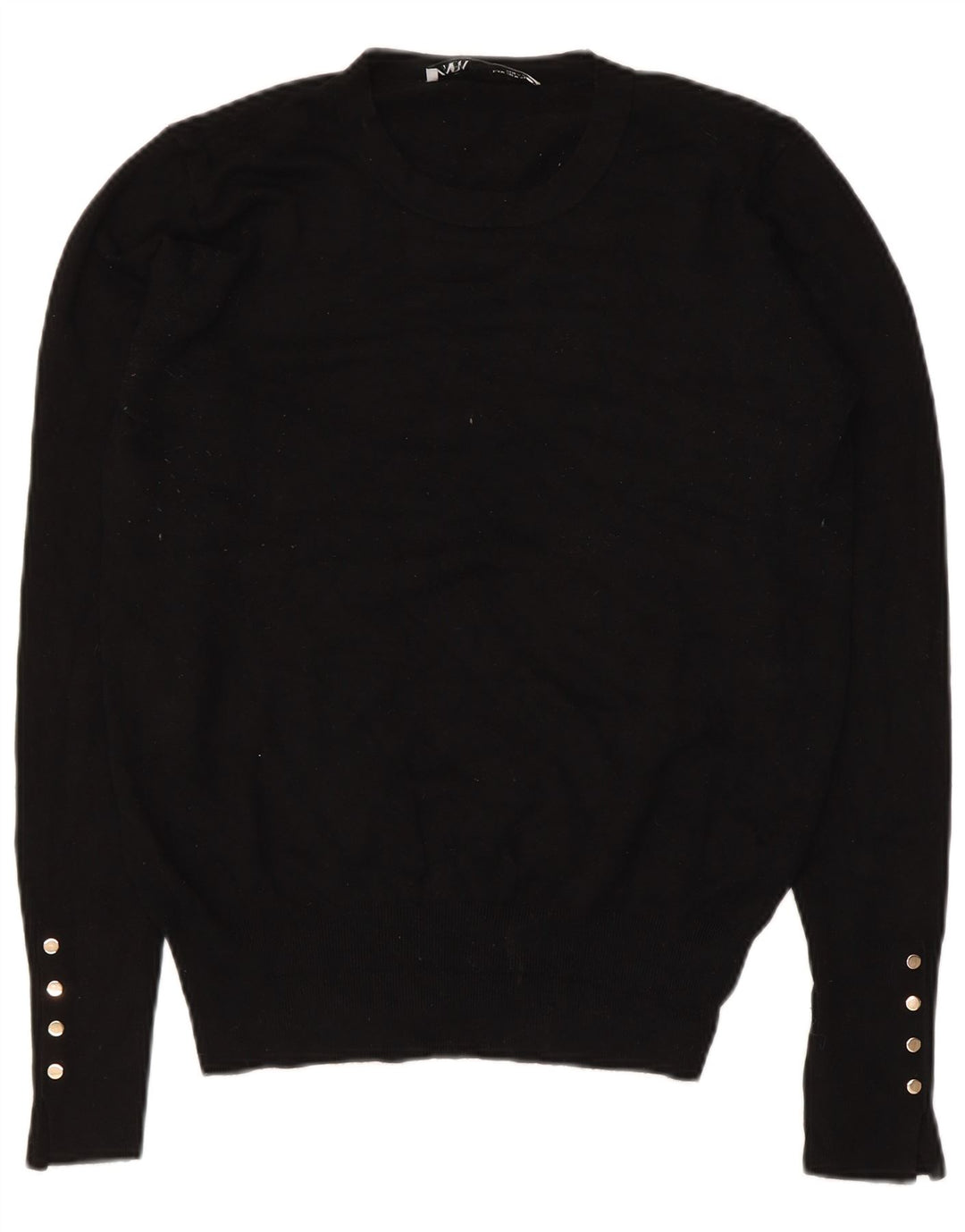 Suéter feminino Zara com gola redonda e viscose preta média UK 12
