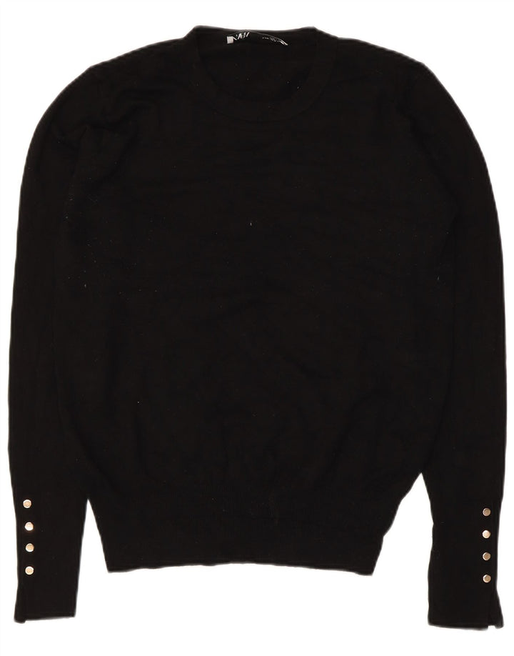 Suéter feminino Zara com gola redonda e viscose preta média UK 12